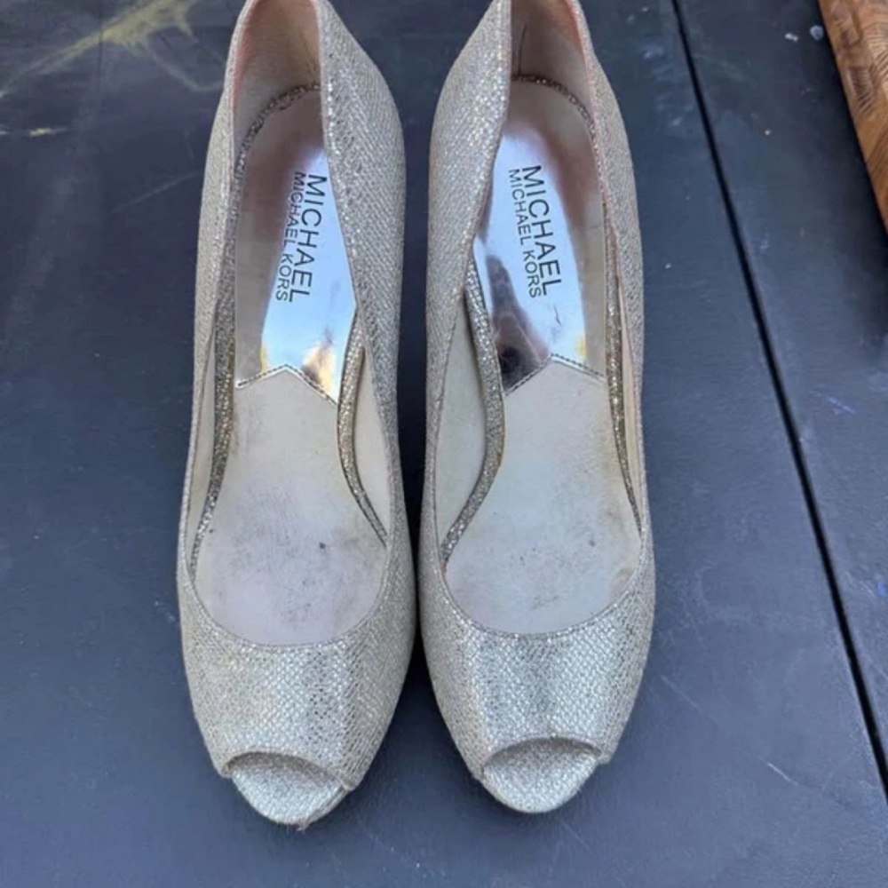 Michael Kors Gold Peep-Toe Heels